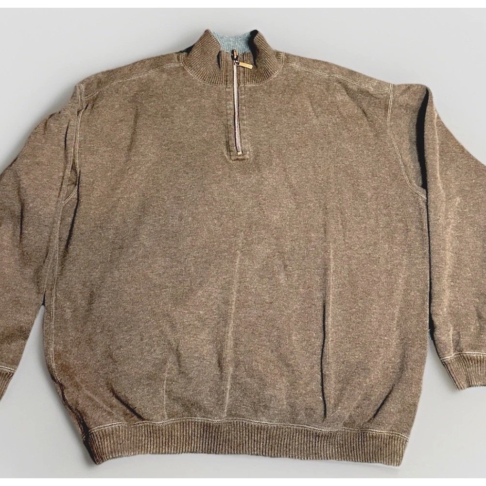 Tommy Bahama Men's Large Vintage 1/4 Zip Heavy Tight Knit Pullover Sweater Brown